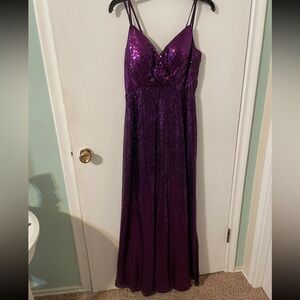 Azazie Gabrielle Long Purple Sparkle Dress